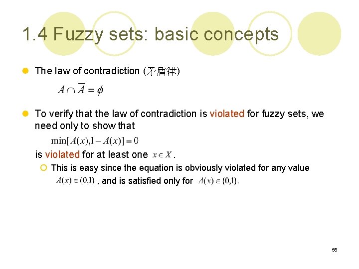 1. 4 Fuzzy sets: basic concepts l The law of contradiction (矛盾律) l To