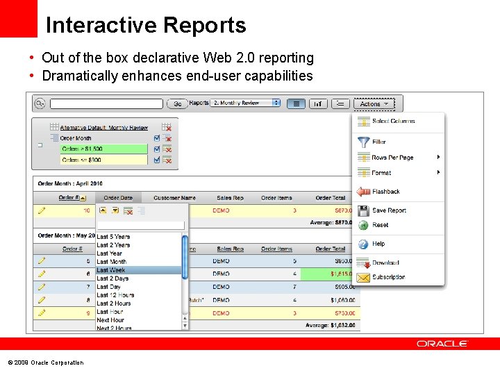 Interactive Reports • Out of the box declarative Web 2. 0 reporting • Dramatically