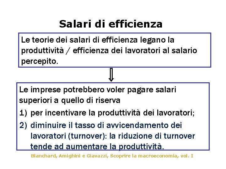 Salari di efficienza Le teorie dei salari di efficienza legano la produttività / efficienza