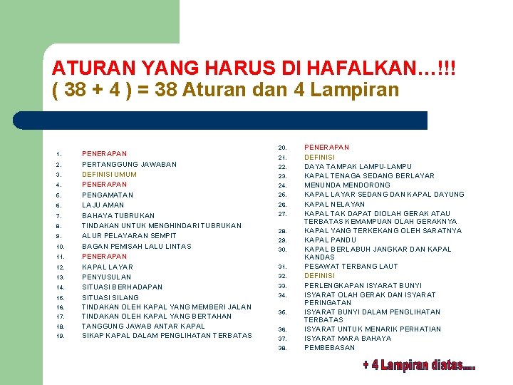 ATURAN YANG HARUS DI HAFALKAN…!!! ( 38 + 4 ) = 38 Aturan dan