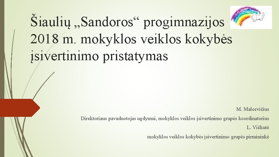 Šiaulių „Sandoros“ progimnazijos 2018 m. mokyklos veiklos kokybės įsivertinimo pristatymas M. Malcevičius Direktoriaus pavaduotojas