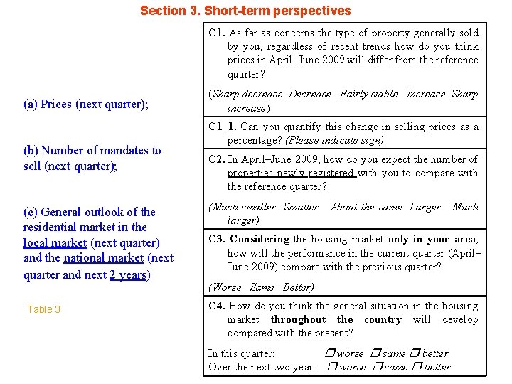 Section 3. Short-term perspectives C 1. As far as concerns the type of property