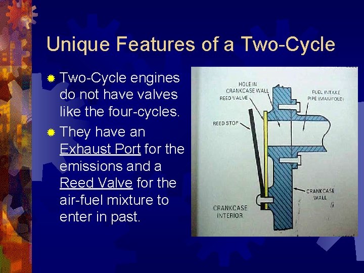 Unique Features of a Two-Cycle ® Two-Cycle engines do not have valves like the