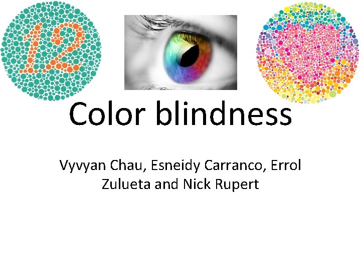 Color blindness Vyvyan Chau, Esneidy Carranco, Errol Zulueta and Nick Rupert 