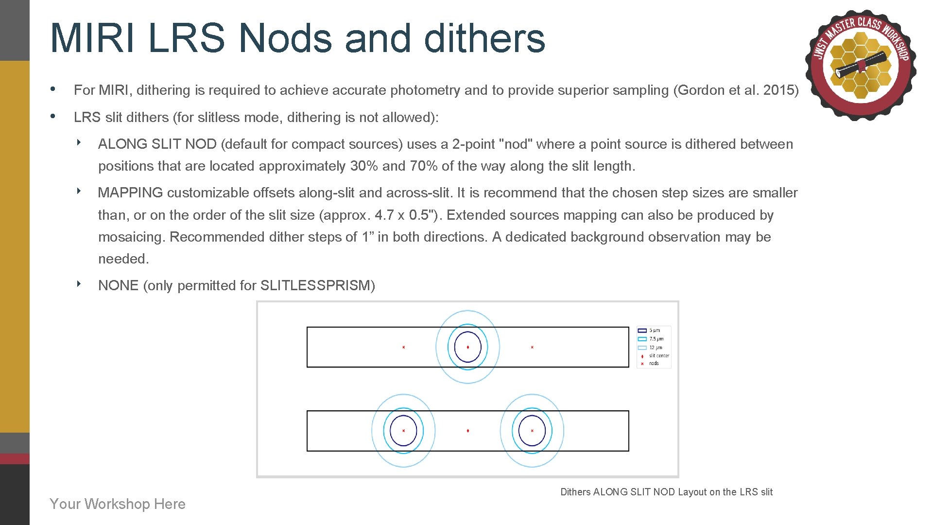 MIRI LRS Nods and dithers • For MIRI, dithering is required to achieve accurate