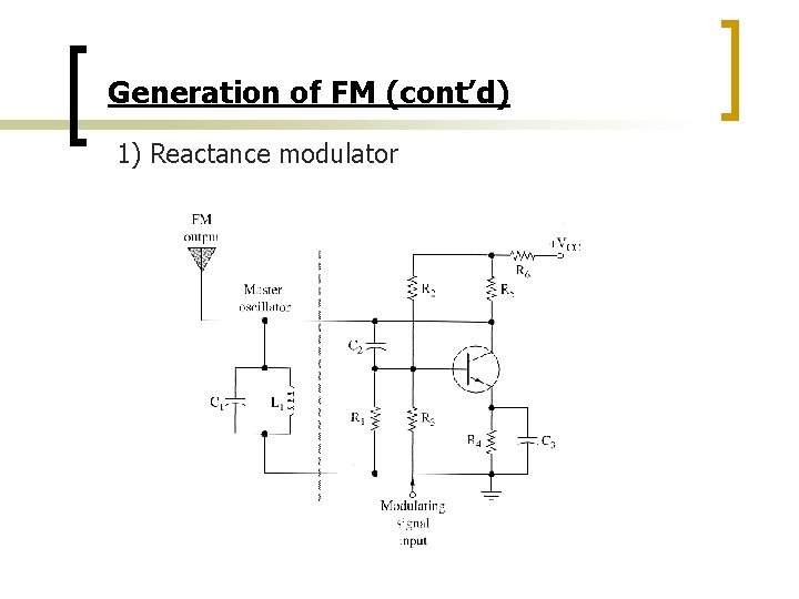 Generation of FM (cont’d) 1) Reactance modulator 