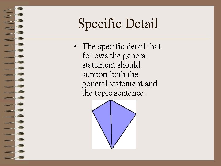 Specific Detail • The specific detail that follows the general statement should support both