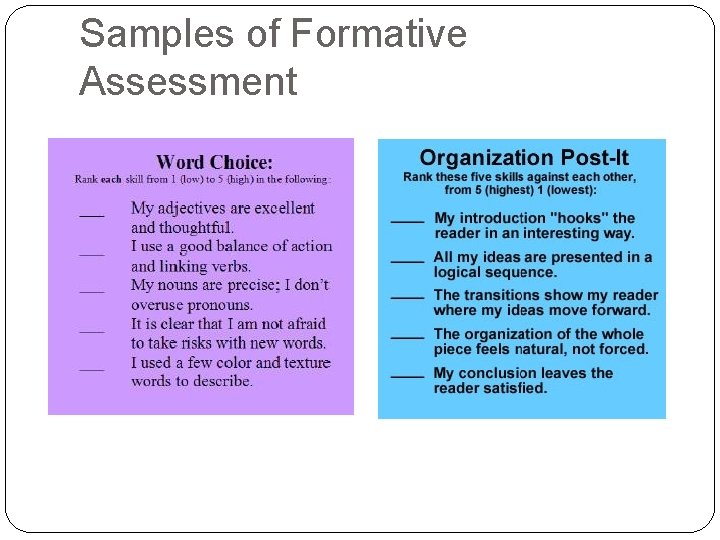 Samples of Formative Assessment 