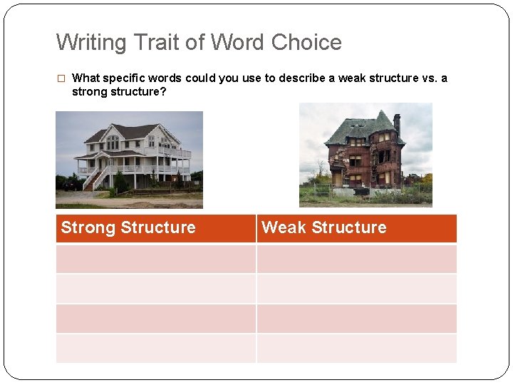 Writing Trait of Word Choice � What specific words could you use to describe