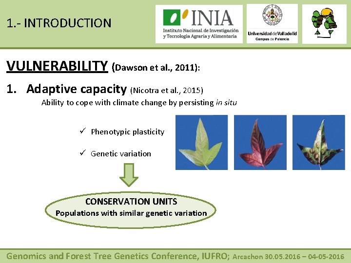 1. - INTRODUCTION VULNERABILITY (Dawson et al. , 2011): 1. Adaptive capacity (Nicotra et