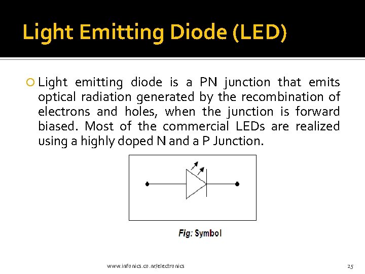 Light Emitting Diode (LED) Light emitting diode is a PN junction that emits optical