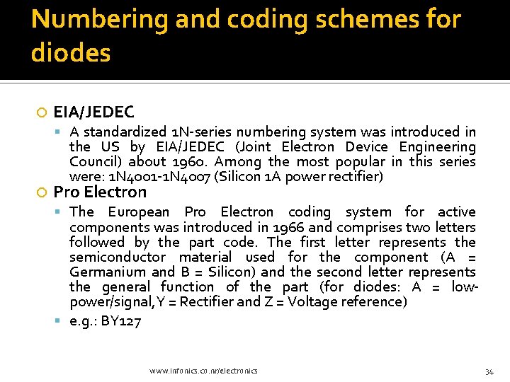 Numbering and coding schemes for diodes EIA/JEDEC A standardized 1 N-series numbering system was