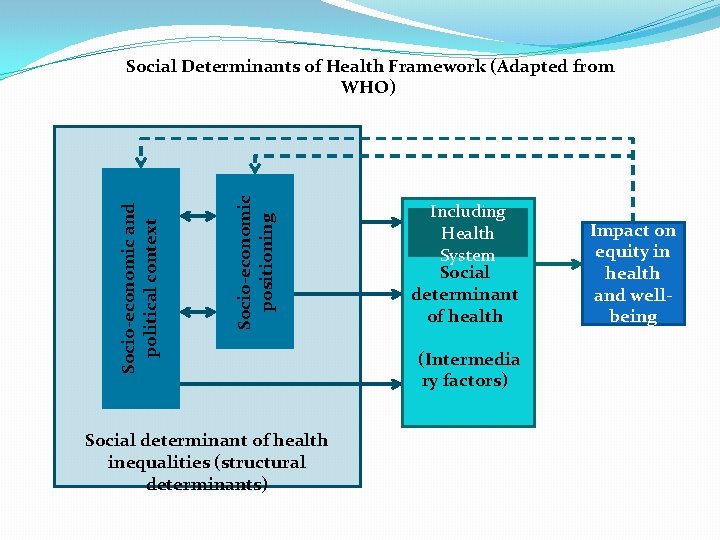 Socio-economic positioning Socio-economic and political context Social Determinants of Health Framework (Adapted from WHO)