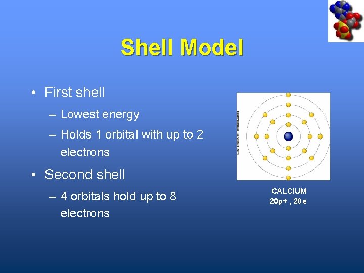 Shell Model • First shell – Lowest energy – Holds 1 orbital with up