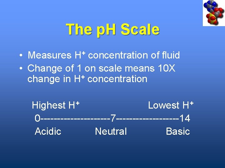 The p. H Scale • Measures H+ concentration of fluid • Change of 1