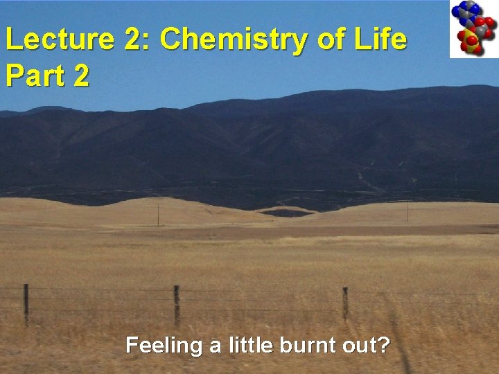 Lecture 2: Chemistry of Life Part 2 Feeling a little burnt out? 
