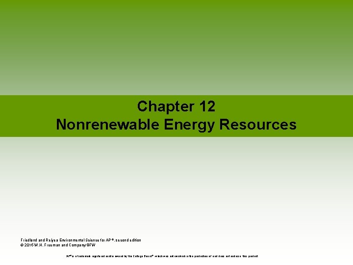 Chapter 12 Nonrenewable Energy Resources Friedland Relyea Environmental Science for AP ®, second edition