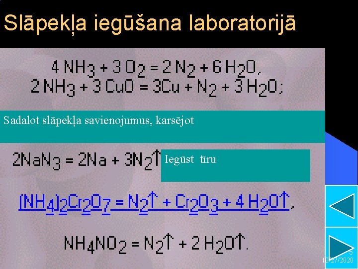 Slāpekļa iegūšana laboratorijā Sadalot slāpekļa savienojumus, karsējot Iegūst tīru 5 10/27/2020 