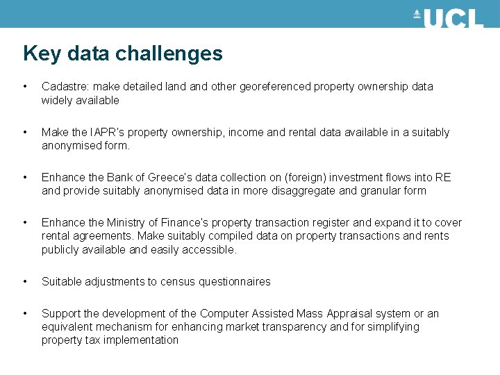 Key data challenges • Cadastre: make detailed land other georeferenced property ownership data widely