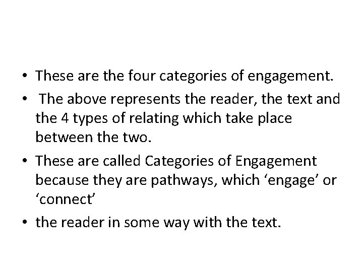  • These are the four categories of engagement. • The above represents the
