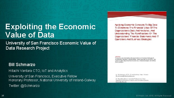 Exploiting the Economic Value of Data University of San Francisco Economic Value of Data