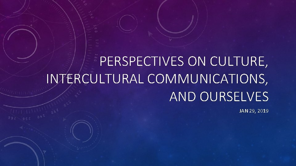 PERSPECTIVES ON CULTURE, INTERCULTURAL COMMUNICATIONS, AND OURSELVES JAN 29, 2019 