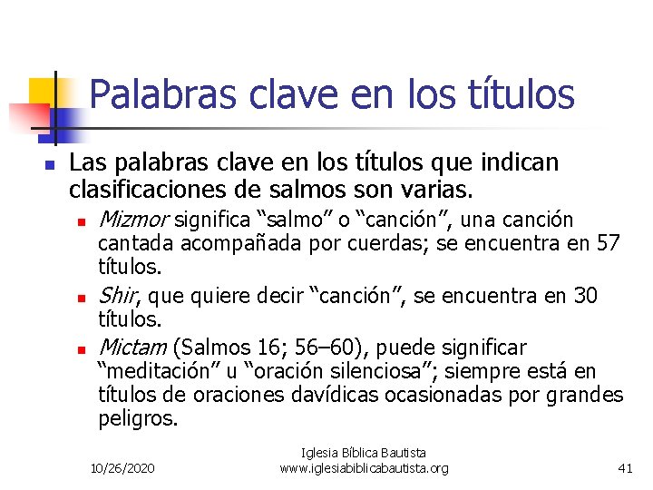 Palabras clave en los títulos n Las palabras clave en los títulos que indican