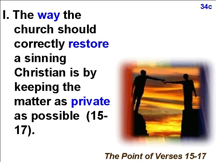 I. The way the church should correctly restore a sinning Christian is by keeping