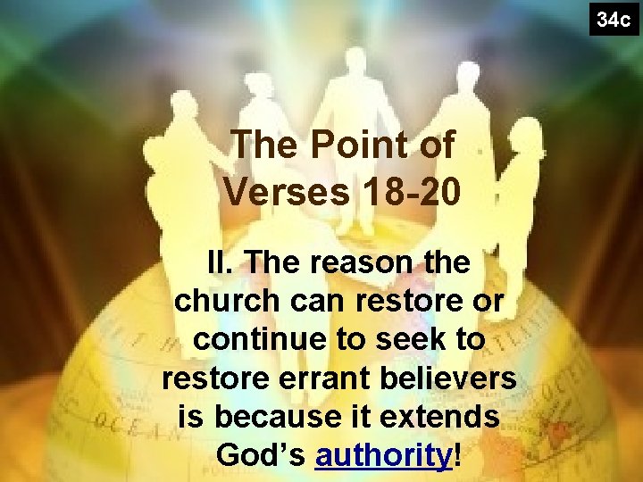 34 c The Point of Verses 18 -20 II. The reason the church can 34 c The Point of Verses 18 -20 II. The reason the church can
