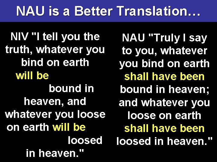 NAU is a Better Translation… A Better Translation… NIV "I tell you the NAU