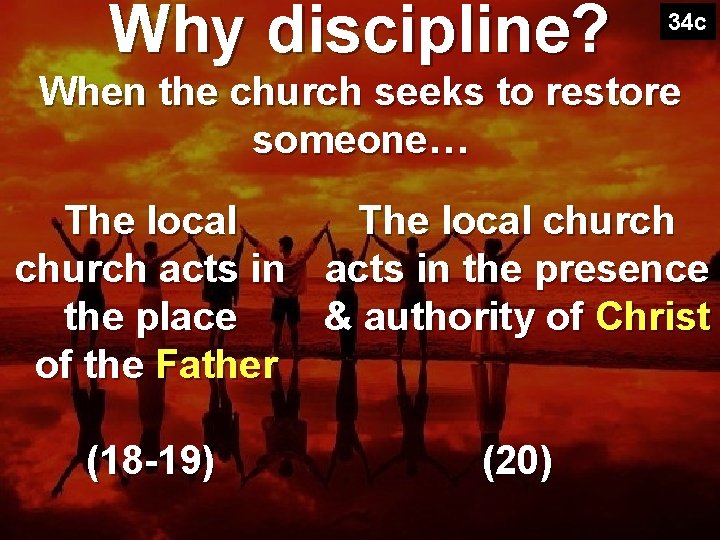 Why discipline? 34 c When the church seeks to restore someone… The local church Why discipline? 34 c When the church seeks to restore someone… The local church