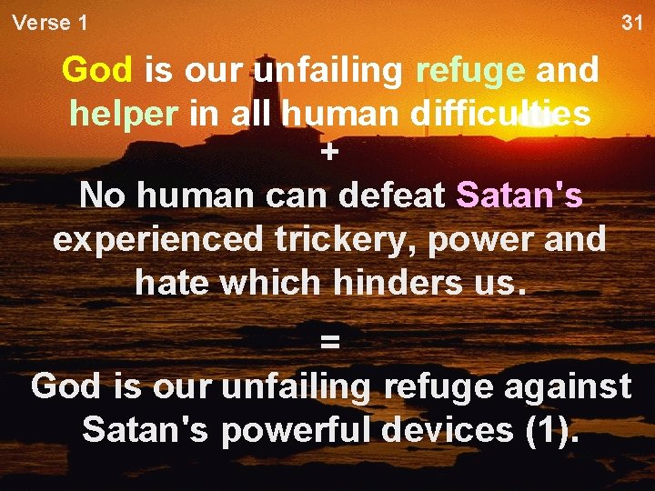 Verse 1 31 God is our unfailing refuge and helper in all human difficulties Verse 1 31 God is our unfailing refuge and helper in all human difficulties