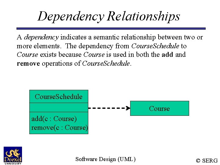 Dependency Relationships A dependency indicates a semantic relationship between two or more elements. The