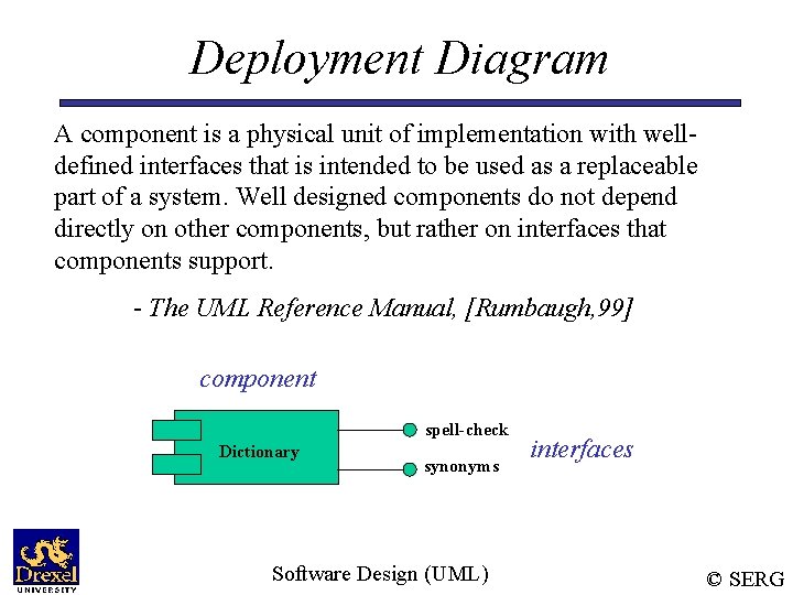 Deployment Diagram A component is a physical unit of implementation with welldefined interfaces that