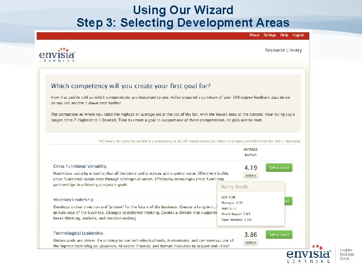 Using Our Wizard Step 3: Selecting Development Areas 