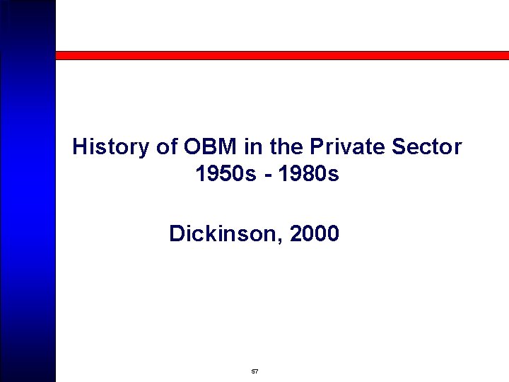 History of OBM in the Private Sector 1950 s - 1980 s Dickinson, 2000