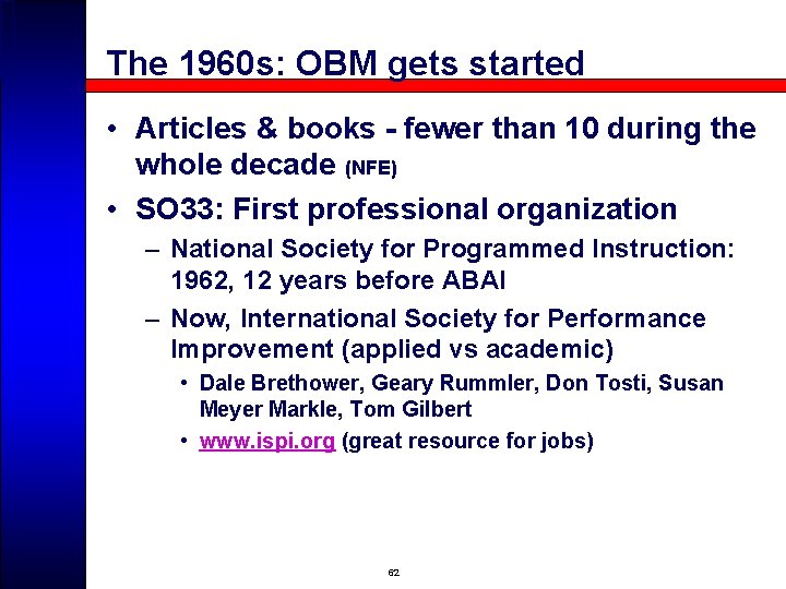 The 1960 s: OBM gets started • Articles & books - fewer than 10