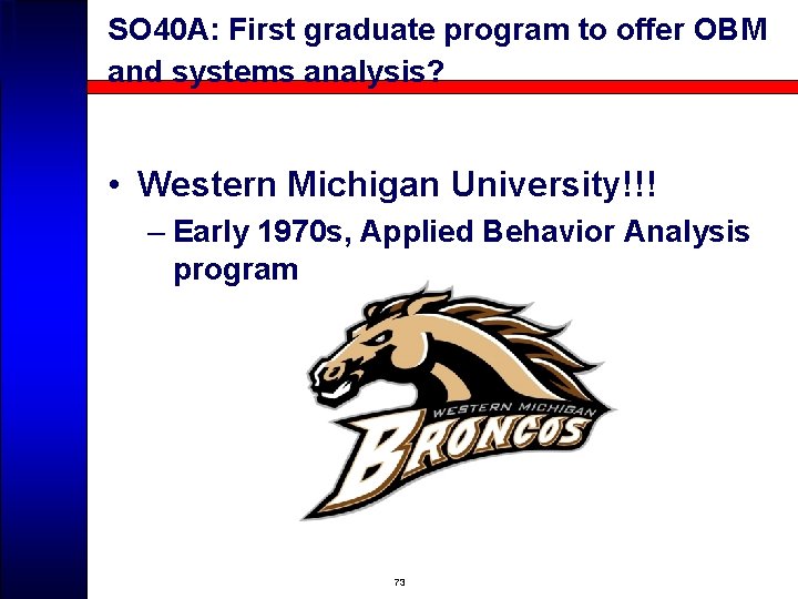 SO 40 A: First graduate program to offer OBM and systems analysis? • Western