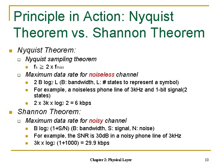 Principle in Action: Nyquist Theorem vs. Shannon Theorem n Nyquist Theorem: q Nyquist sampling Principle in Action: Nyquist Theorem vs. Shannon Theorem n Nyquist Theorem: q Nyquist sampling
