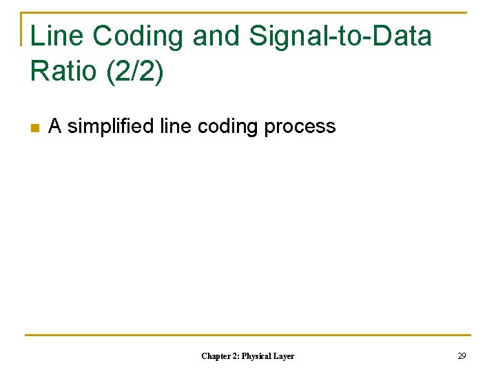 Line Coding and Signal-to-Data Ratio (2/2) n A simplified line coding process Chapter 2: Line Coding and Signal-to-Data Ratio (2/2) n A simplified line coding process Chapter 2: