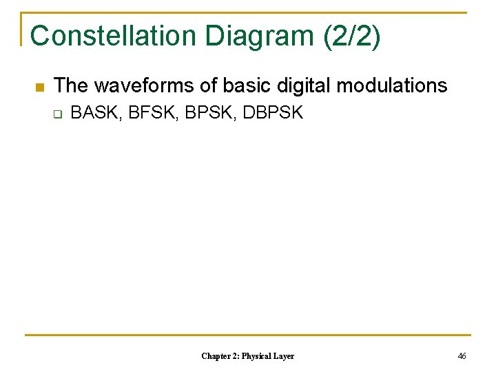 Constellation Diagram (2/2) n The waveforms of basic digital modulations q BASK, BFSK, BPSK, Constellation Diagram (2/2) n The waveforms of basic digital modulations q BASK, BFSK, BPSK,