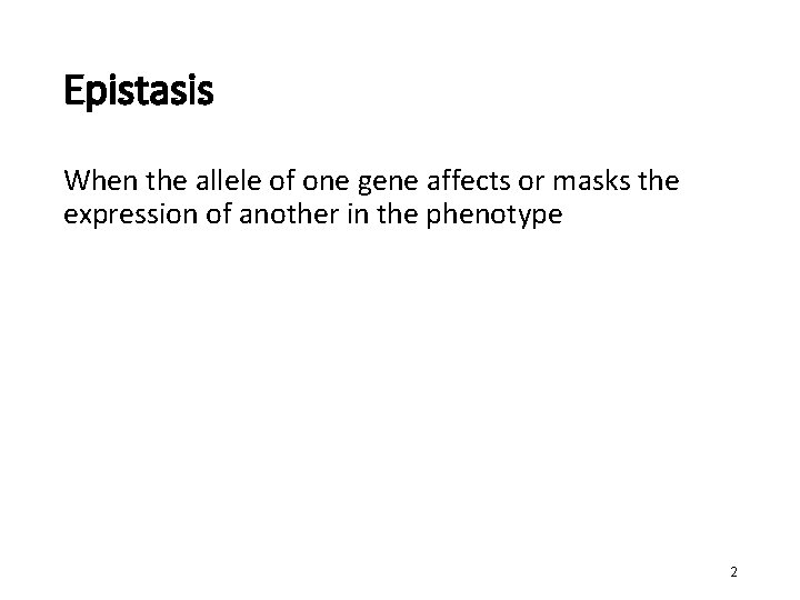 Epistasis When the allele of one gene affects or masks the expression of another