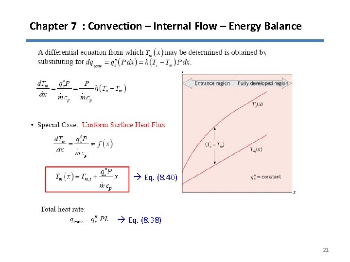 Chapter 7 : Convection – Internal Flow – Energy Balance Eq. (8. 40) Eq.