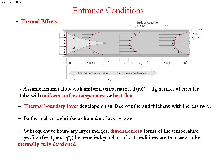 Entrance Conditions • Thermal Effects: - Assume laminar flow with uniform temperature, T(r, 0)