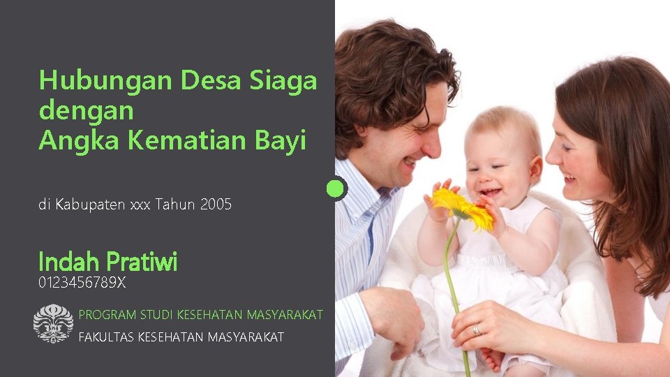 Hubungan Desa Siaga dengan Angka Kematian Bayi di Kabupaten xxx Tahun 2005 Indah Pratiwi Hubungan Desa Siaga dengan Angka Kematian Bayi di Kabupaten xxx Tahun 2005 Indah Pratiwi