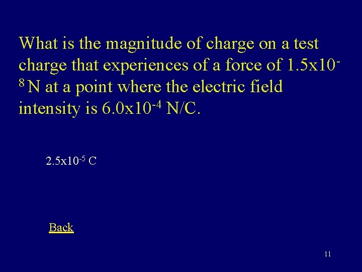 What is the magnitude of charge on a test charge that experiences of a