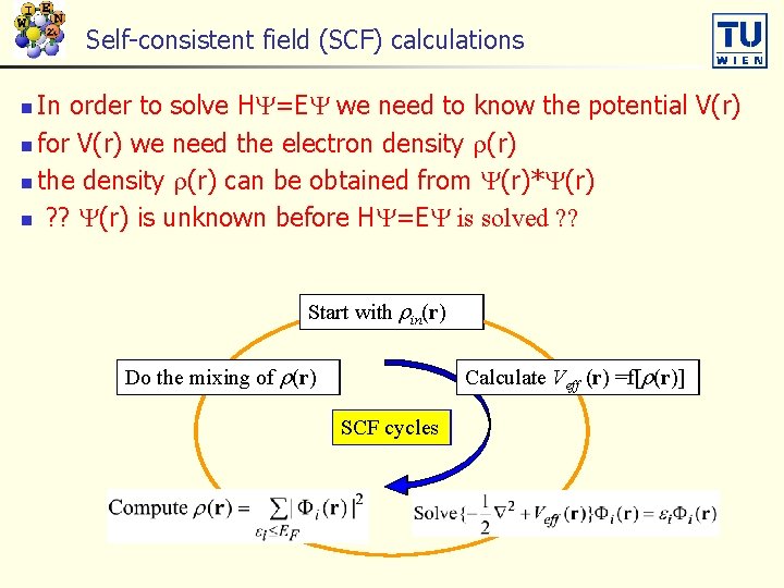 Self-consistent field (SCF) calculations In order to solve HY=EY we need to know the