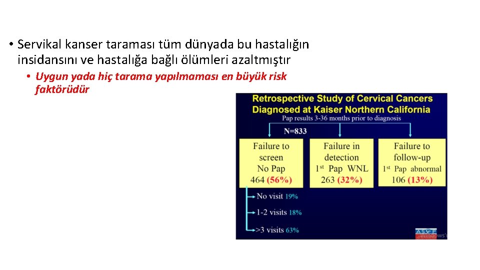  • Servikal kanser taraması tüm dünyada bu hastalığın insidansını ve hastalığa bağlı ölümleri