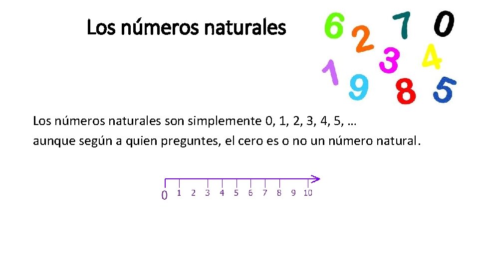 Los números naturales son simplemente 0, 1, 2, 3, 4, 5, … aunque según