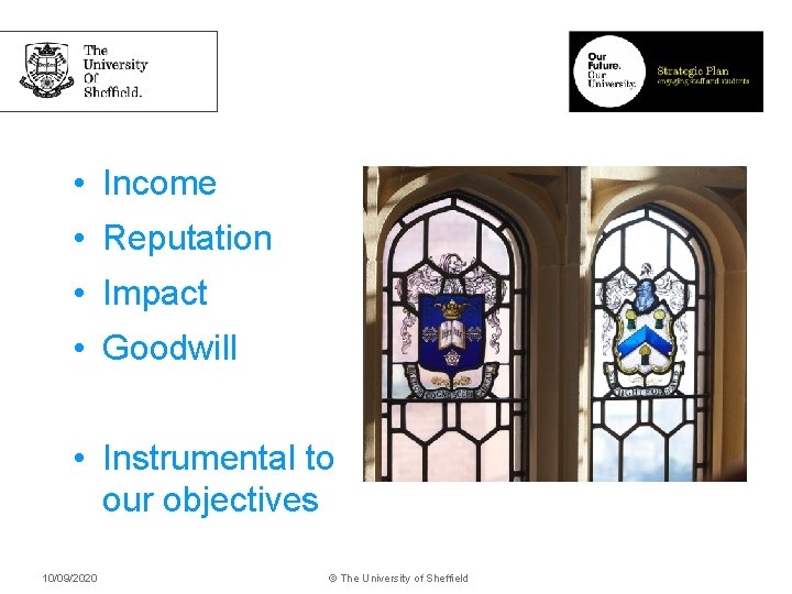  • Income • Reputation • Impact • Goodwill • Instrumental to our objectives